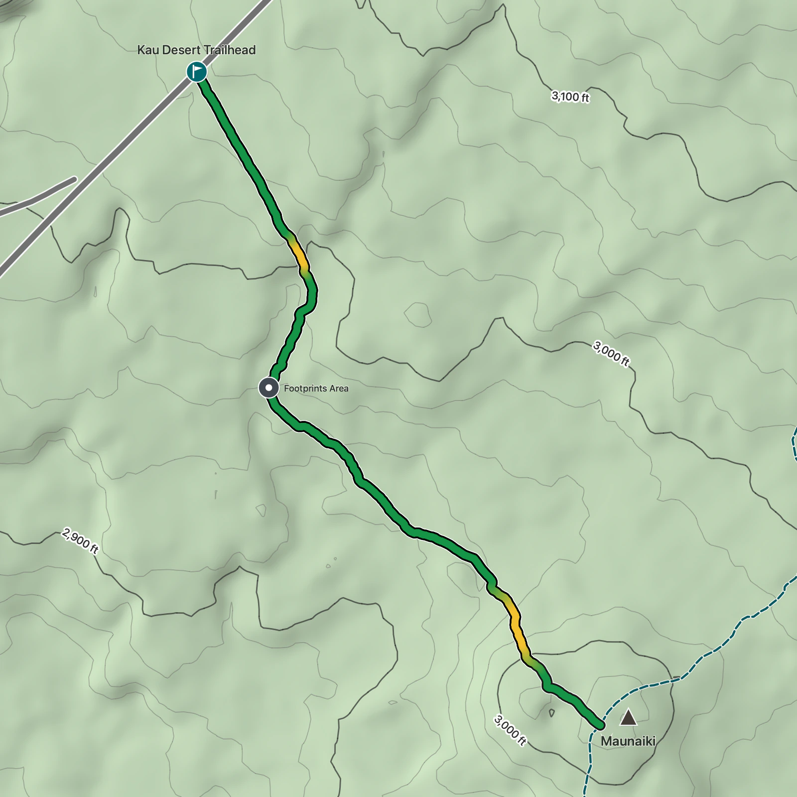 Terrain map of Kaʻū Desert Footprints and Maunaiki in Hawaiʻi Volcanoes National Park