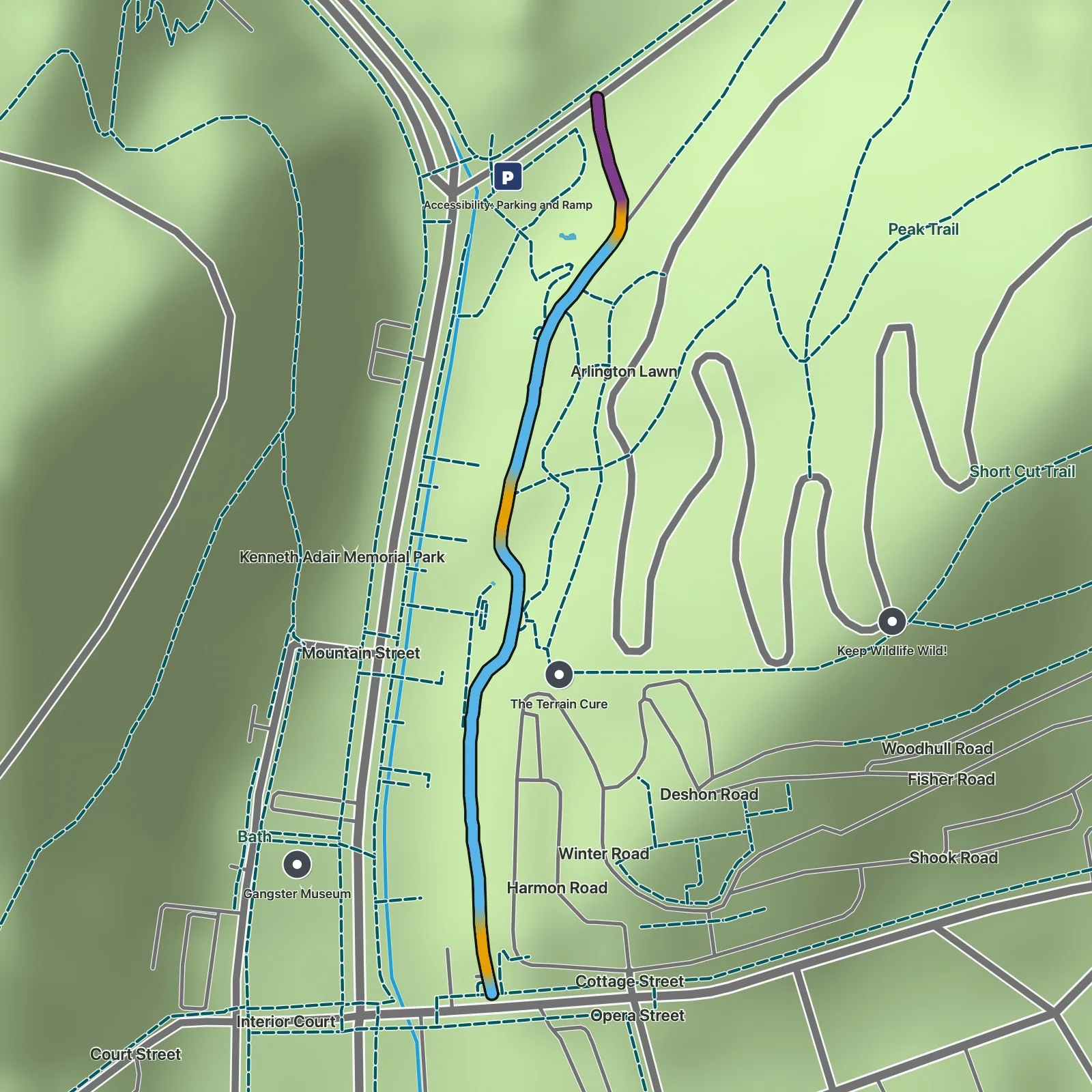 Terrain map of Grand Promenade in Hot Springs National Park