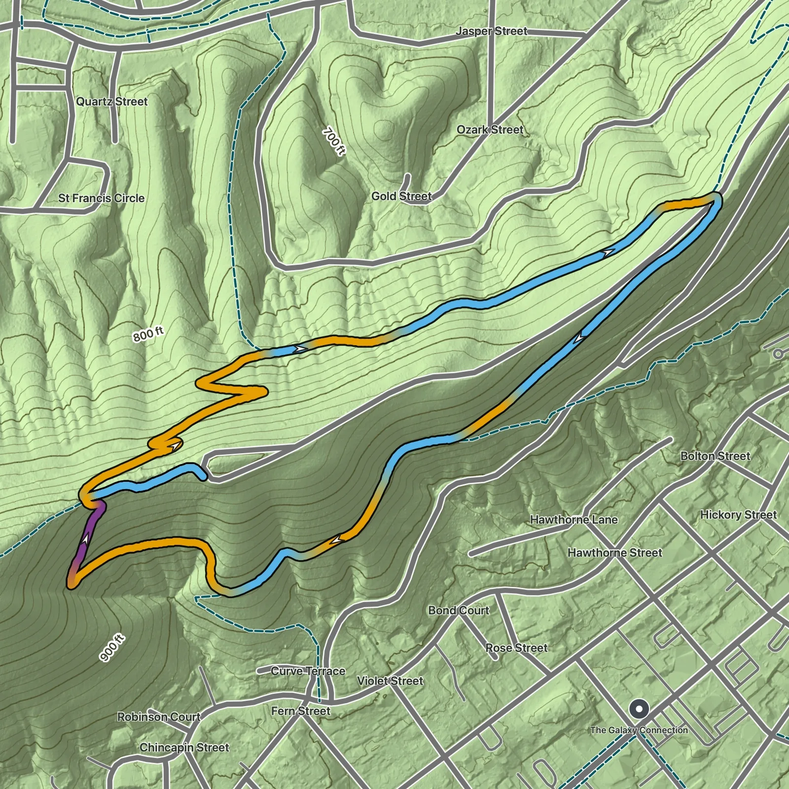 Terrain map of West Mountain Loop in Hot Springs National Park