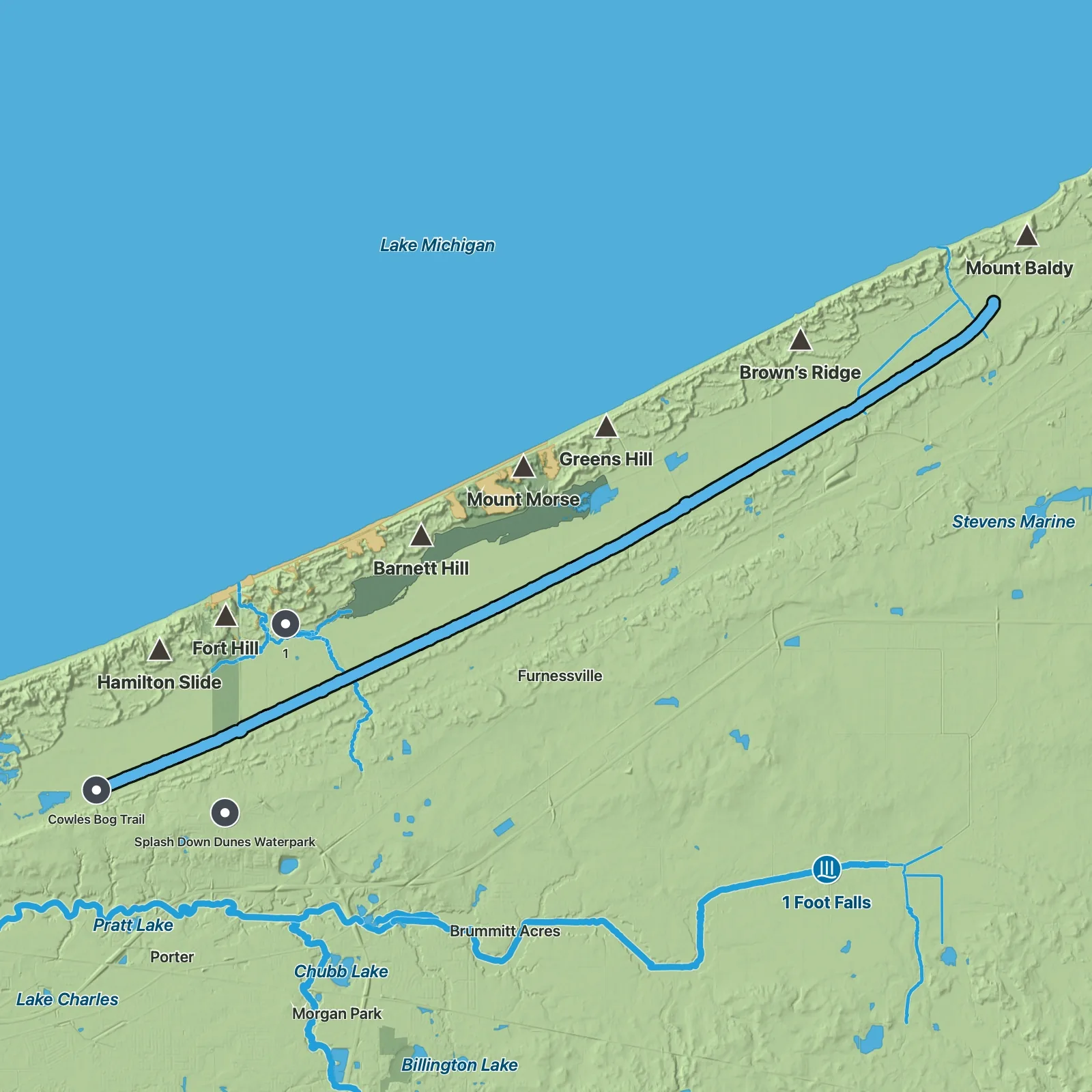 Terrain map of Calumet Trail in Indiana Dunes National Park