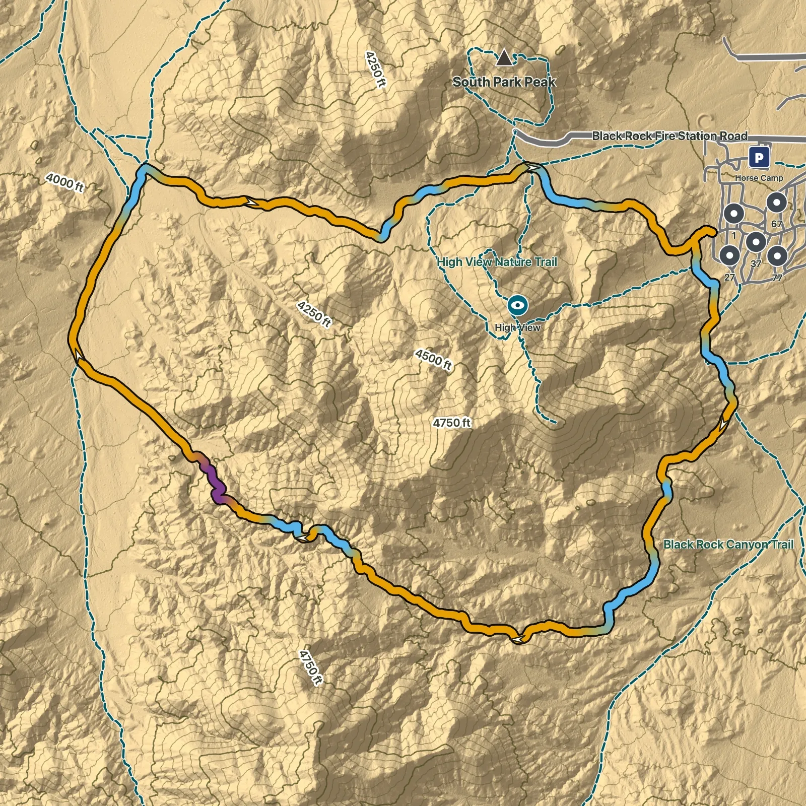 Terrain map of West Side Loop in Joshua Tree National Park