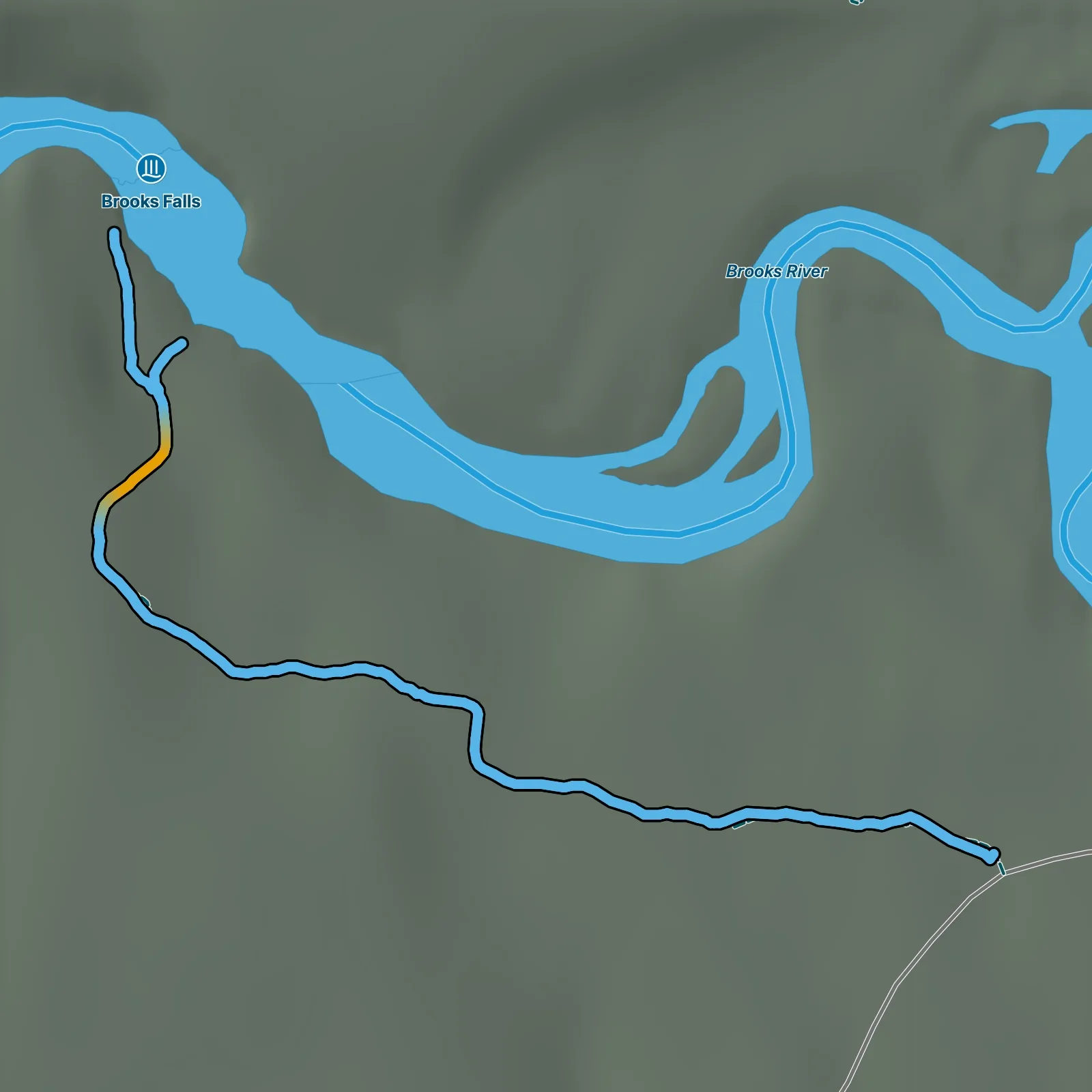Terrain map of Brooks Falls Trail in Katmai National Park & Preserve
