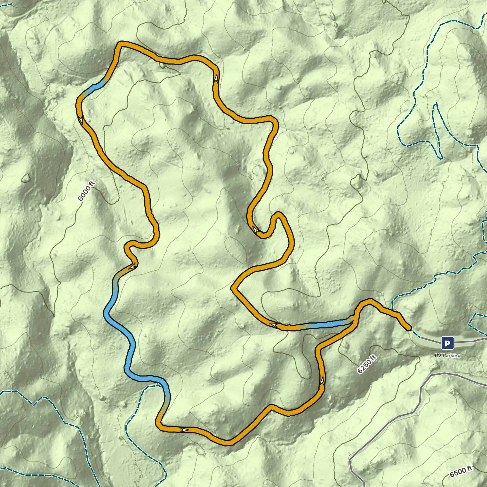 Terrain map of North Grove and Sunset Loop in Kings Canyon National Park