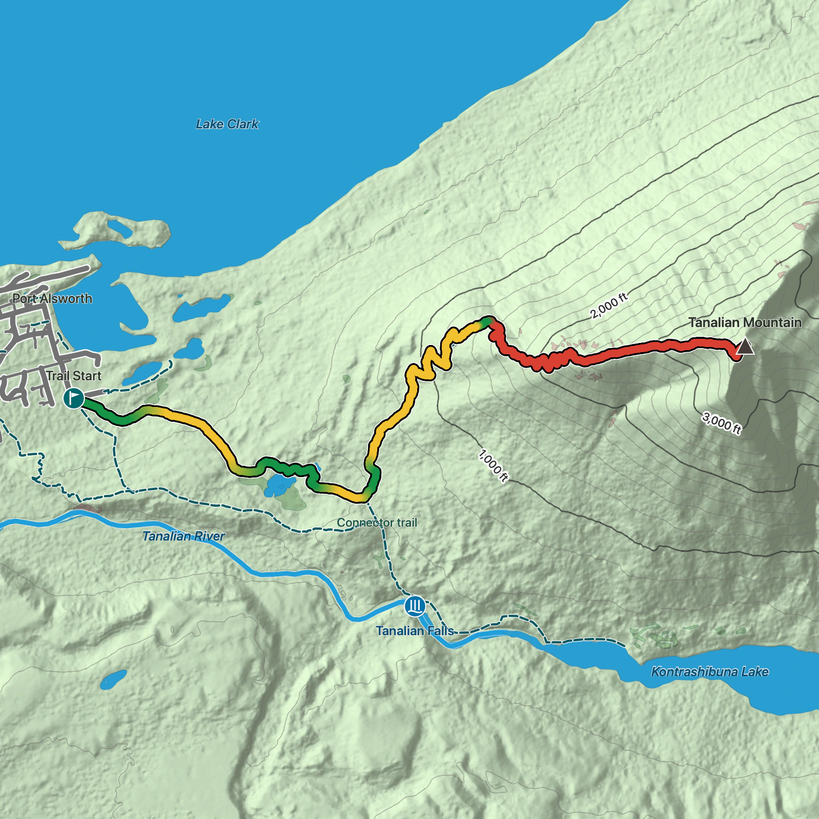 Terrain map of Tanalian Mountain in Lake Clark National Park & Preserve