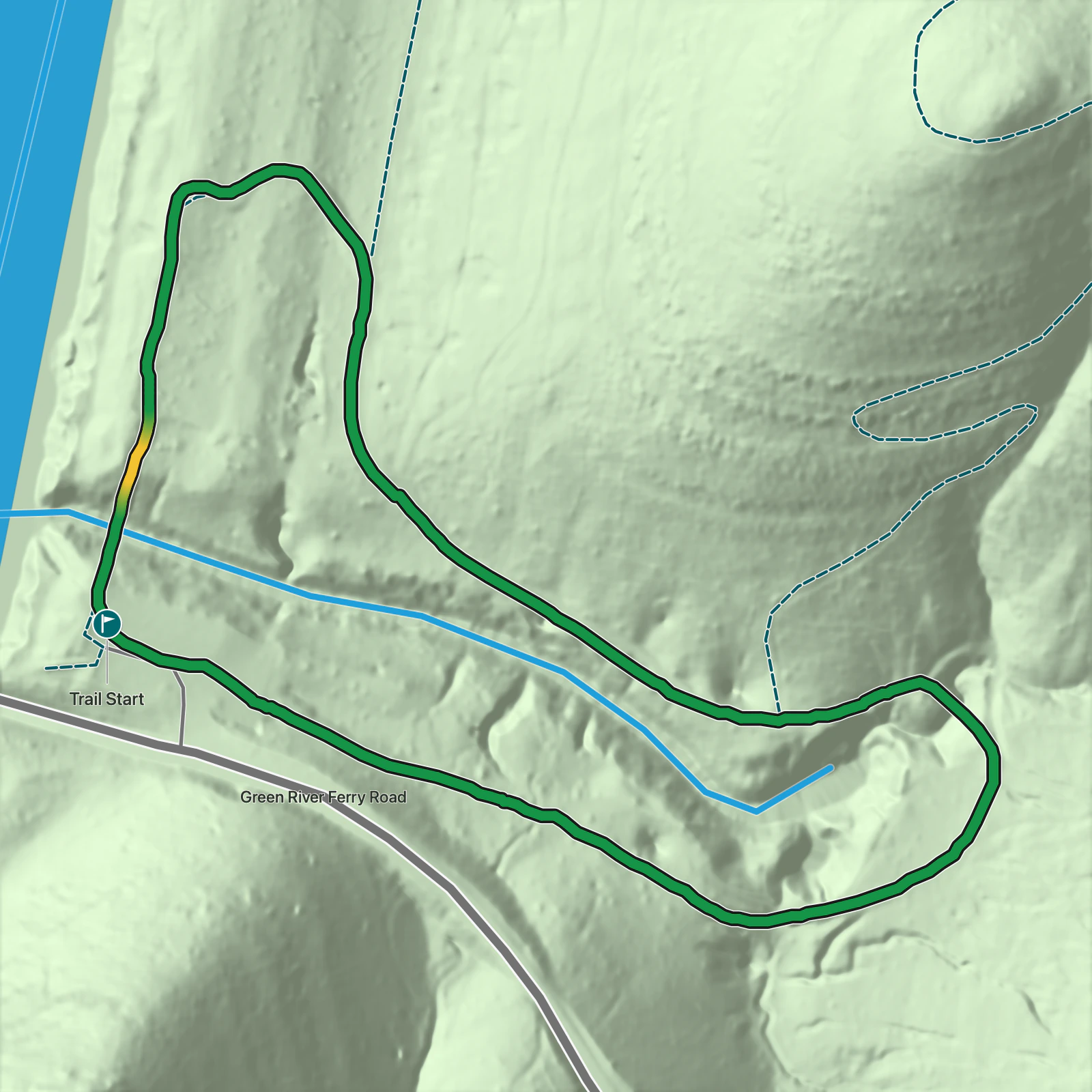 Terrain map of Echo River Springs Loop in Mammoth Cave National Park