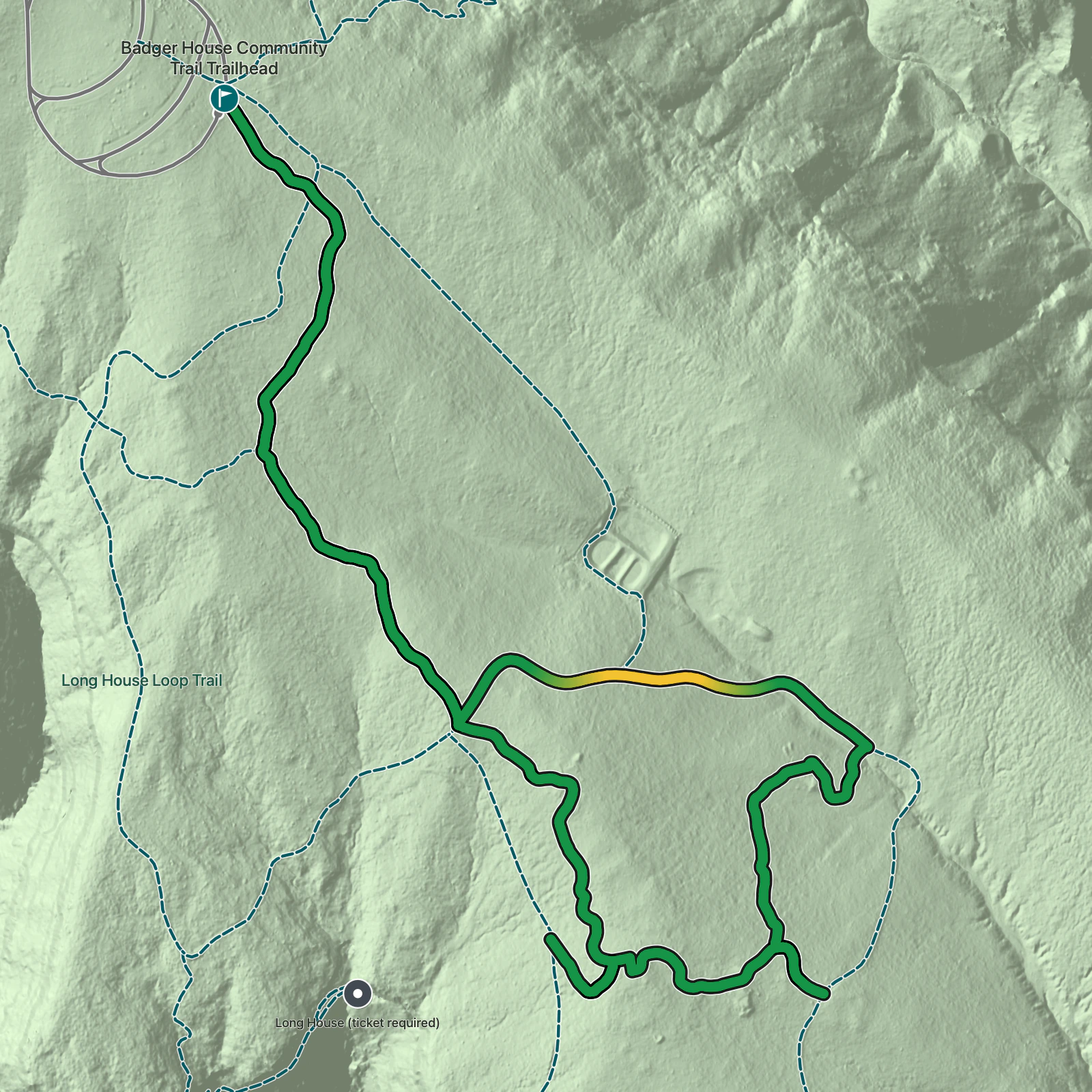 Terrain map of Badger House Community Trail in Mesa Verde National Park
