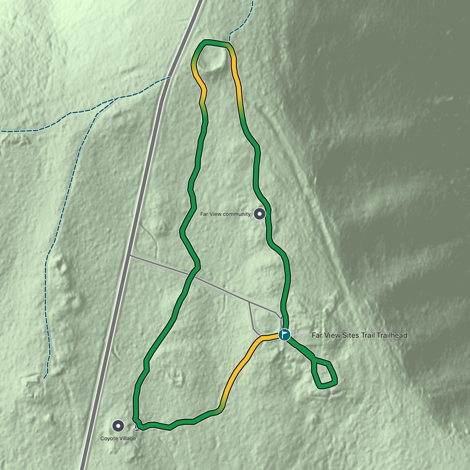 Terrain map of Far View Sites Trail in Mesa Verde National Park
