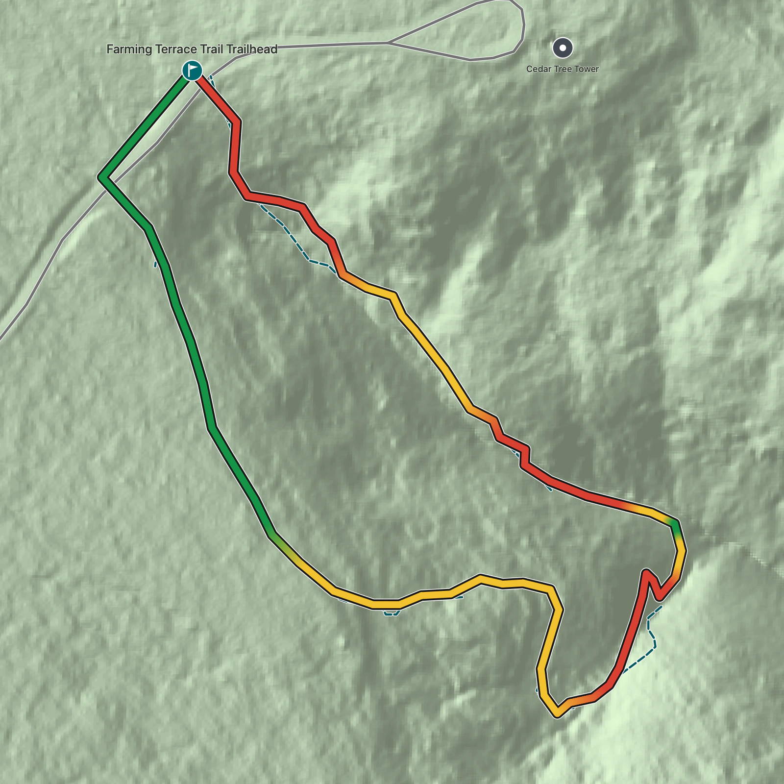 Terrain map of Farming Terrace Trail in Mesa Verde National Park