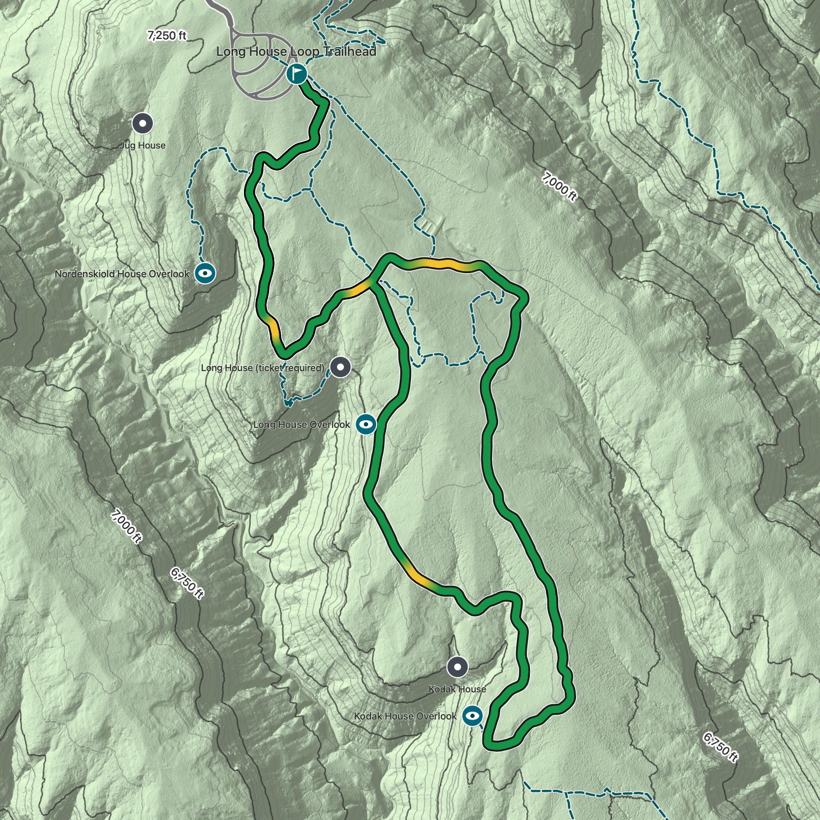 Terrain map of Long House Loop in Mesa Verde National Park