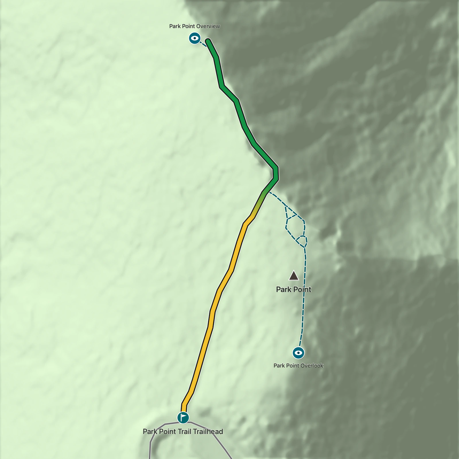 Terrain map of Park Point Trail in Mesa Verde National Park