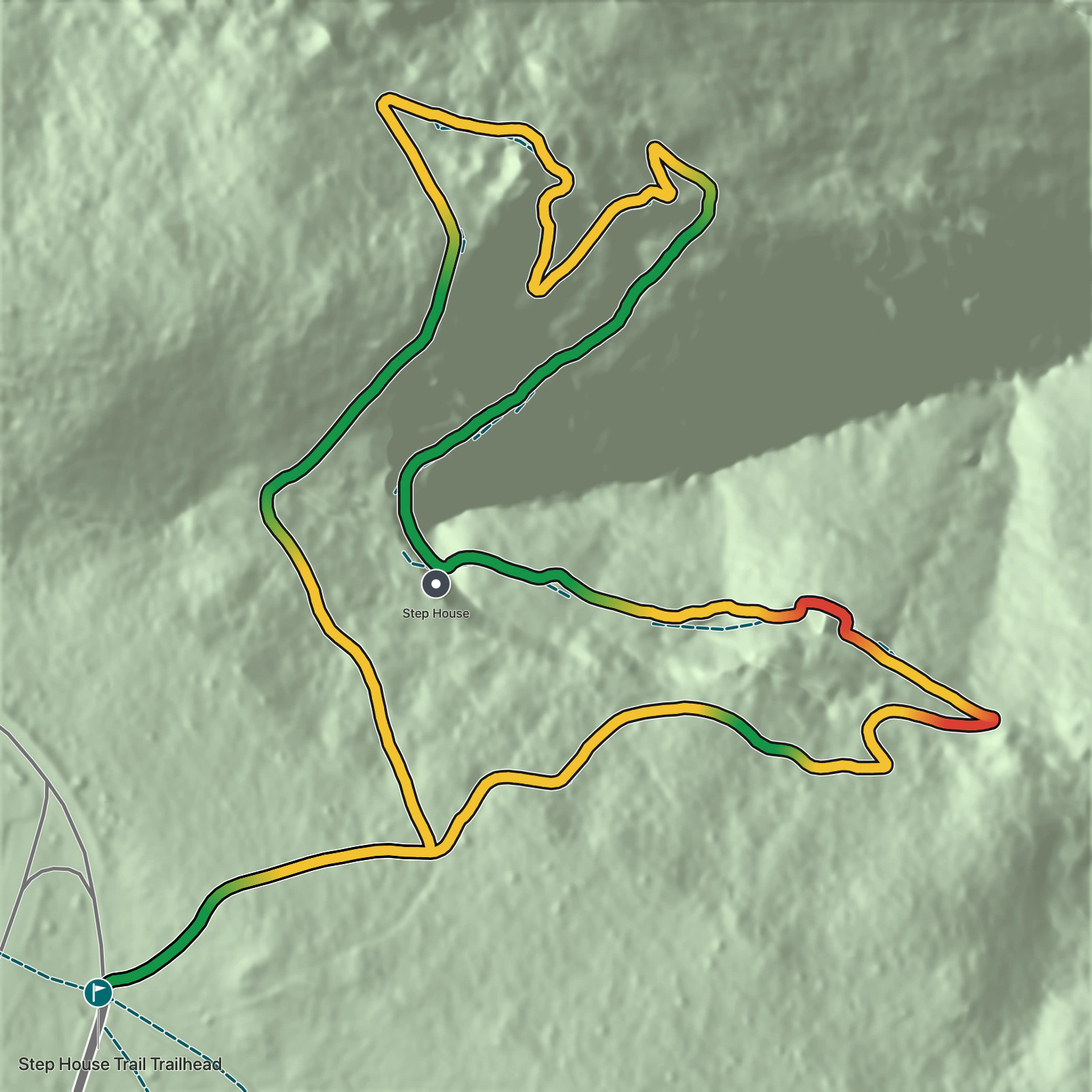 Terrain map of Step House Trail in Mesa Verde National Park