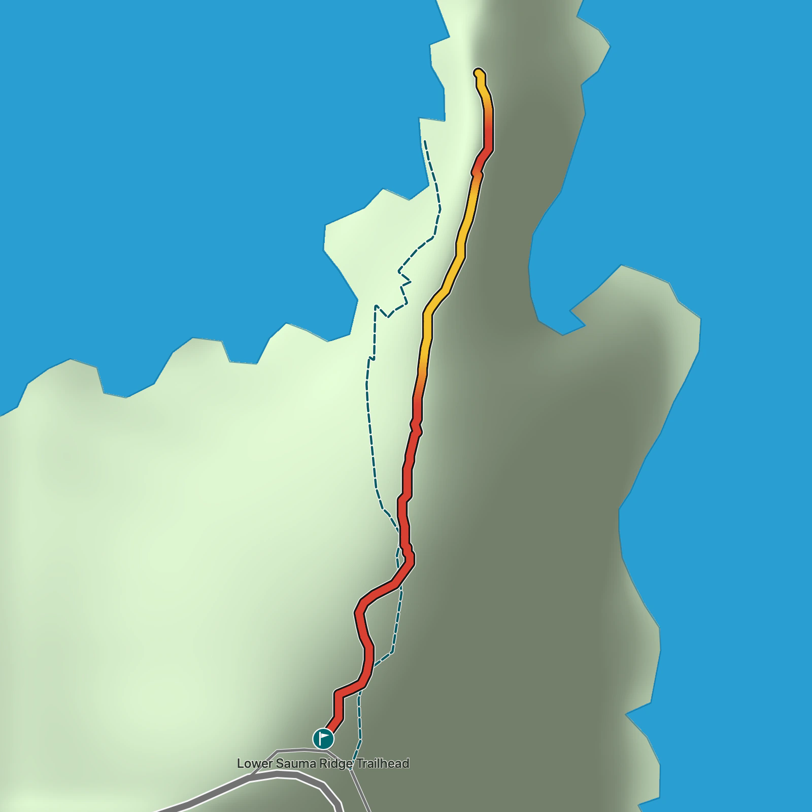 Terrain map of Lower Sauma Ridge Trail in National Park of American Samoa