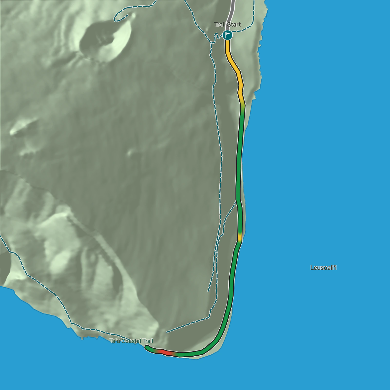 Terrain map of Si‘u Point Trail in National Park of American Samoa