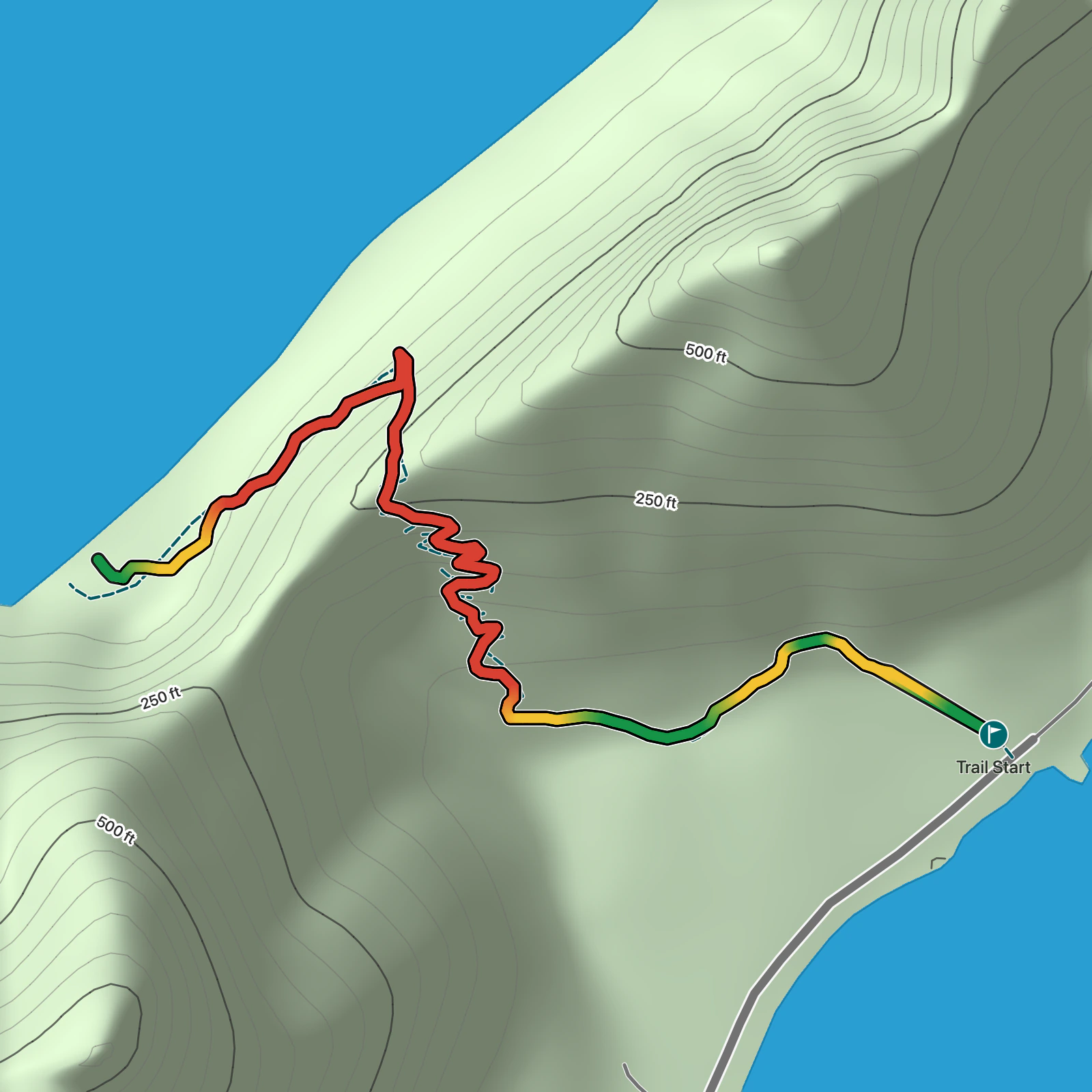 Terrain map of Tuafanua Trail in National Park of American Samoa