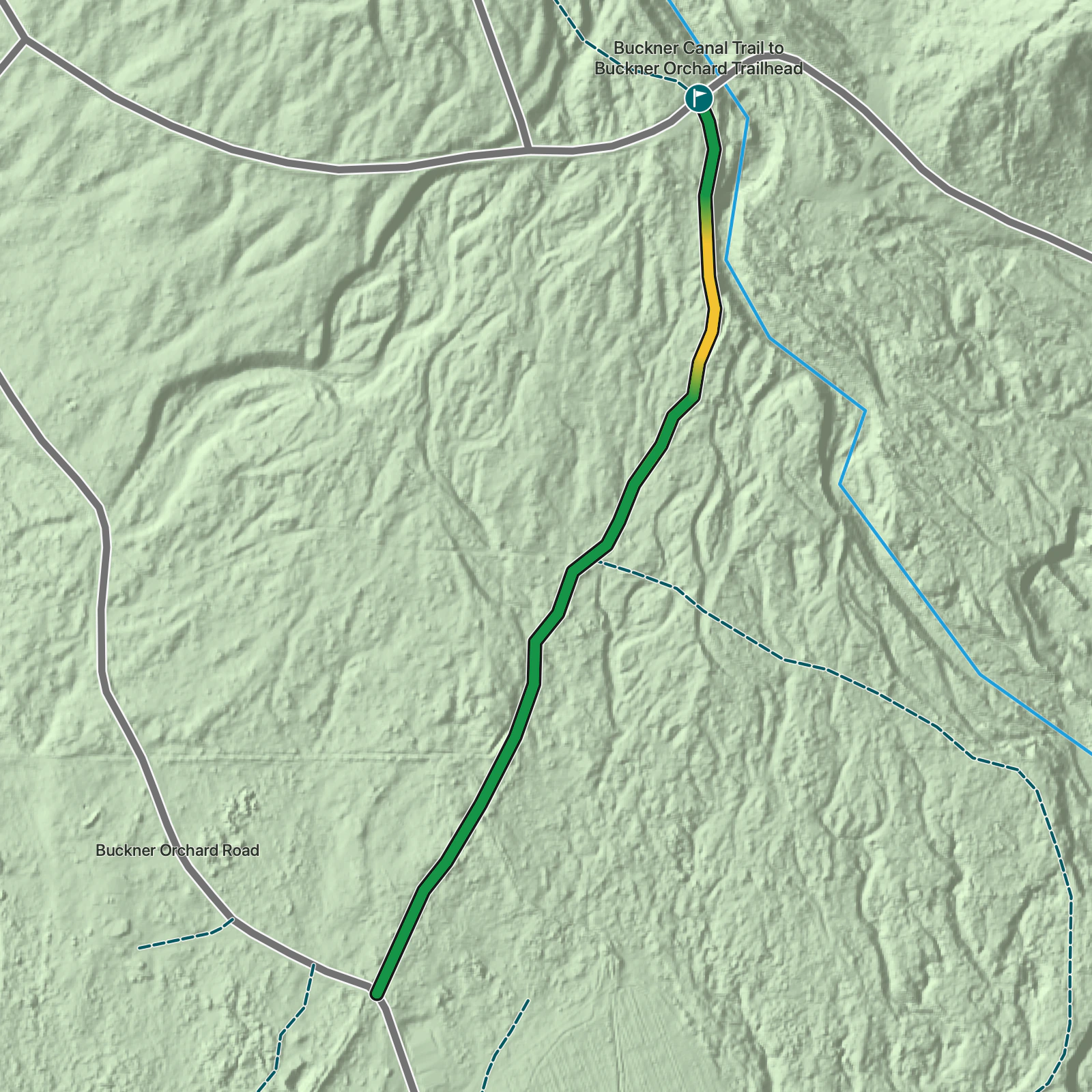 Terrain map of Buckner Canal Trail to Buckner Orchard in North Cascades National Park