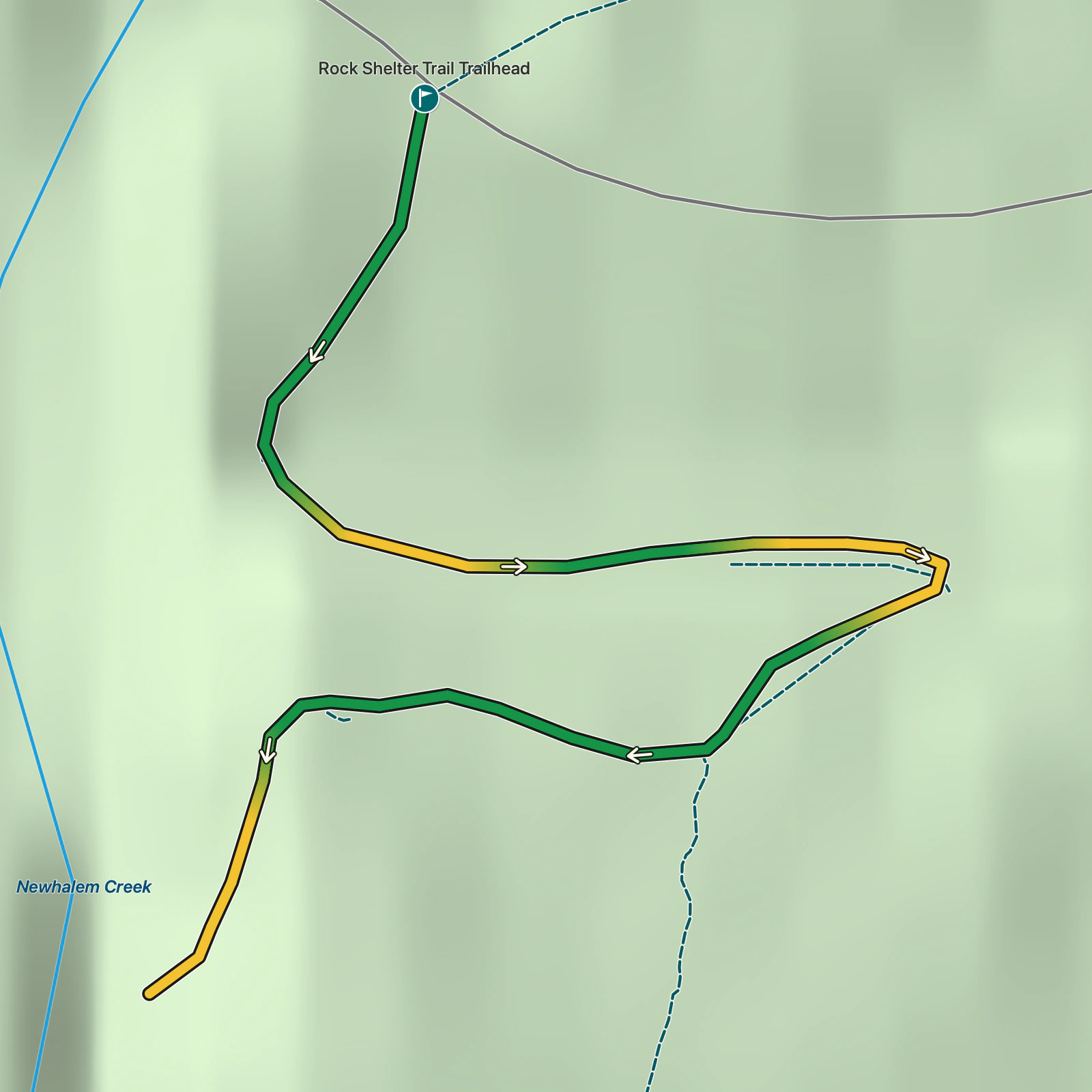Terrain map of Rock Shelter Trail in North Cascades National Park