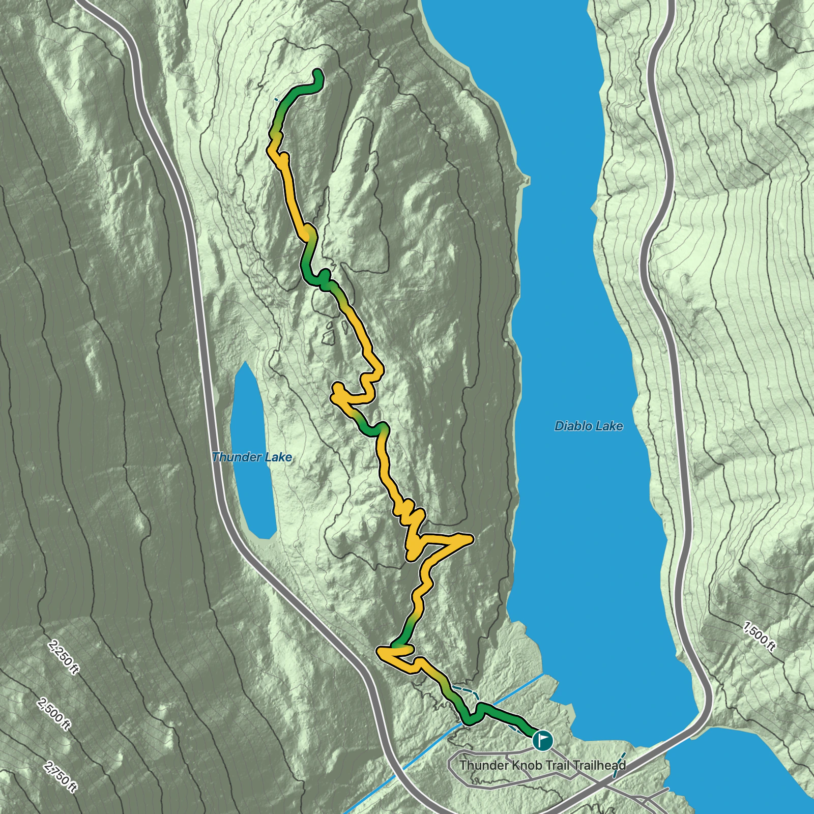 Terrain map of Thunder Knob Trail in North Cascades National Park