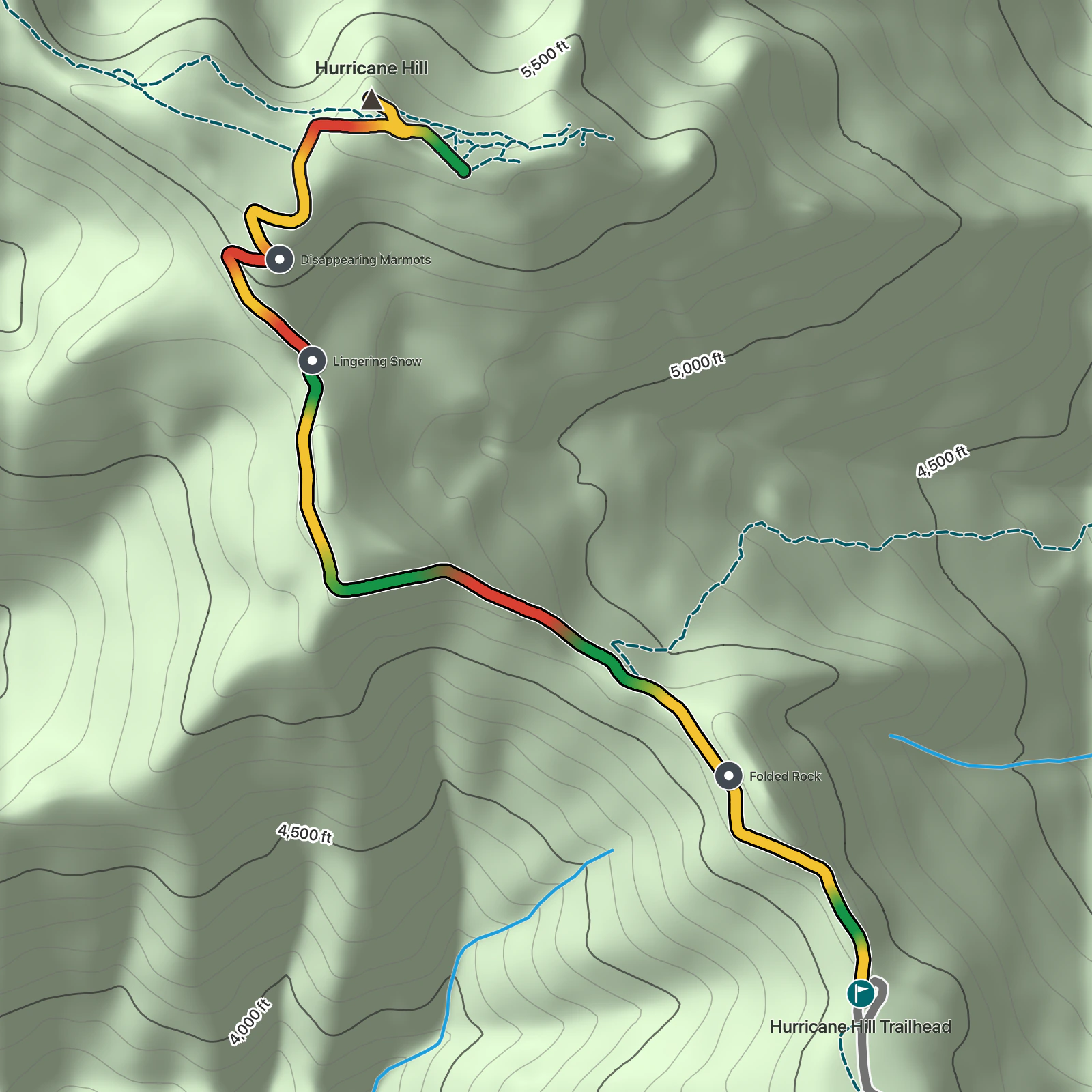 Terrain map of Hurricane Hill via Hurricane Ridge in Olympic National Park