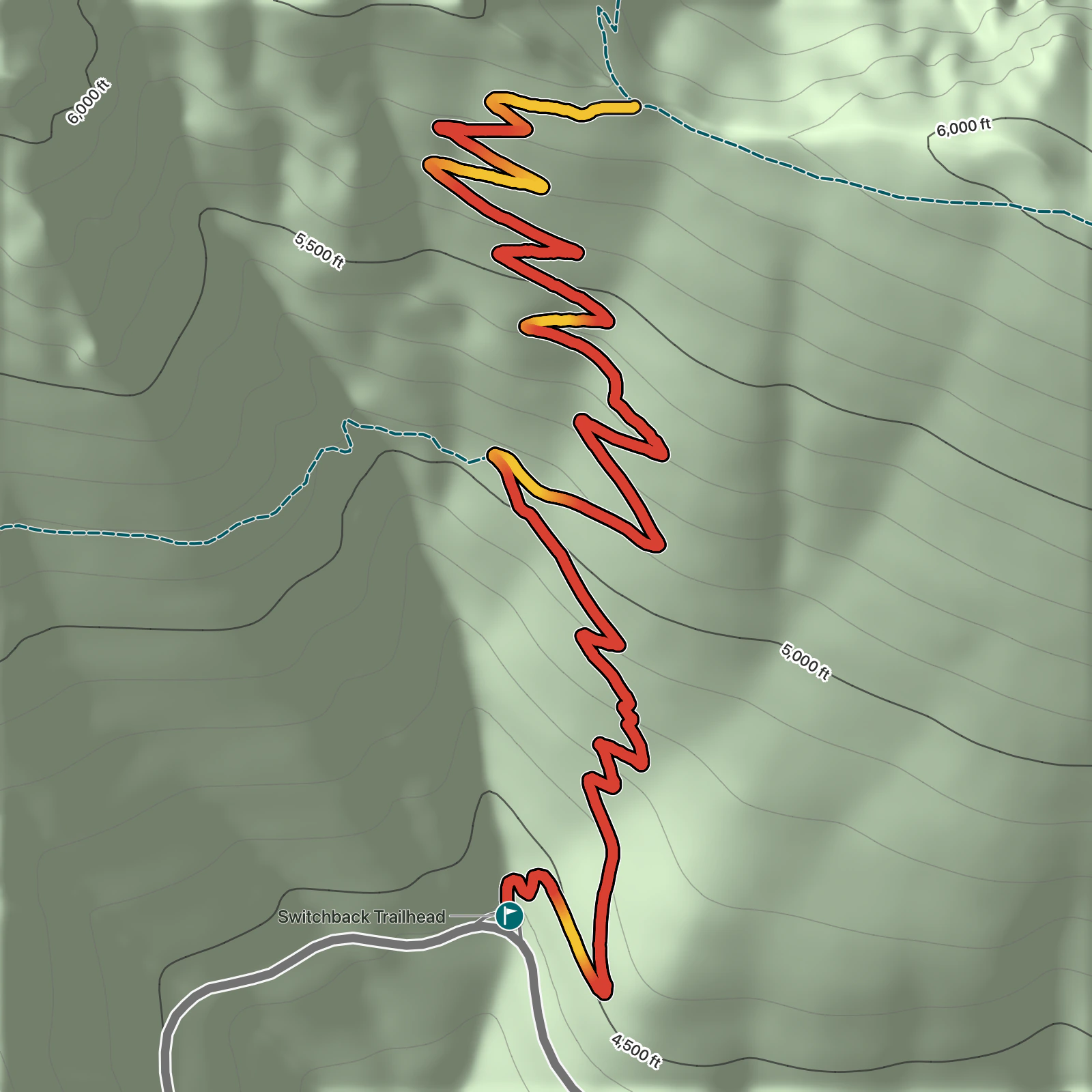 Terrain map of Klahhane Ridge via Switchback Trail in Olympic National Park