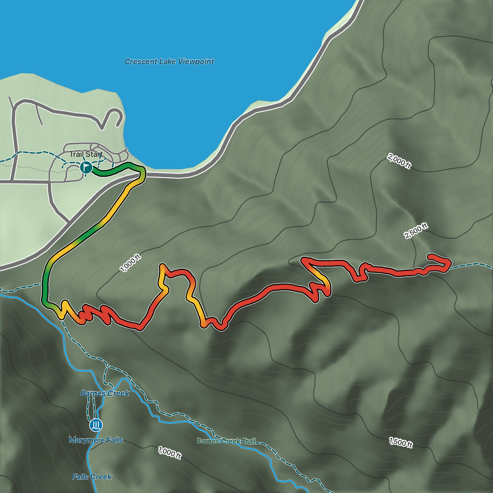 Terrain map of Mount Storm King in Olympic National Park