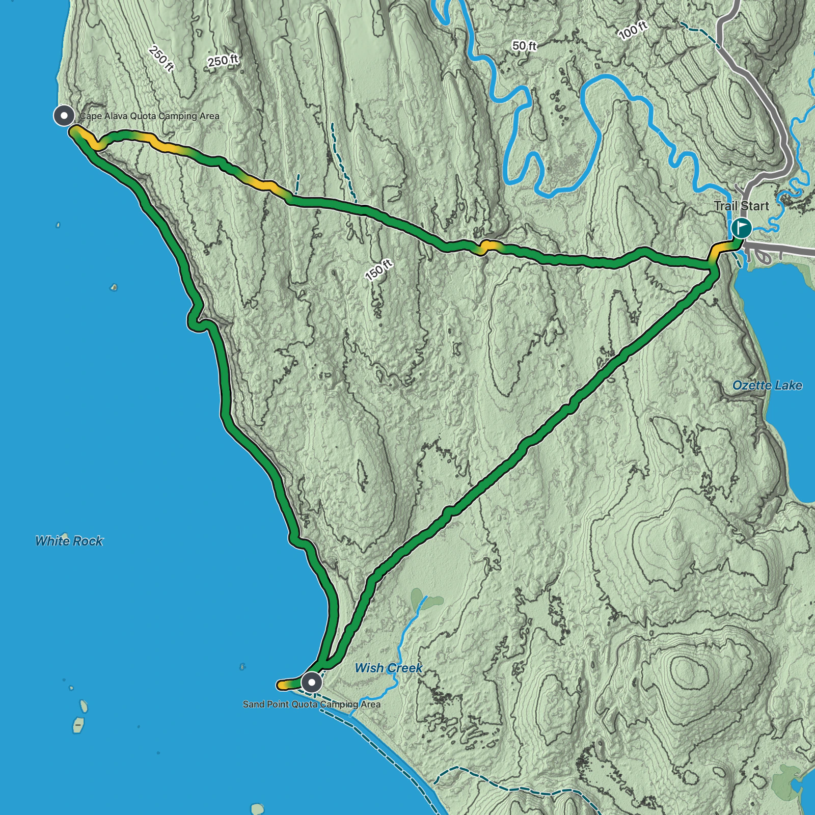 Terrain map of Ozette Triangle in Olympic National Park