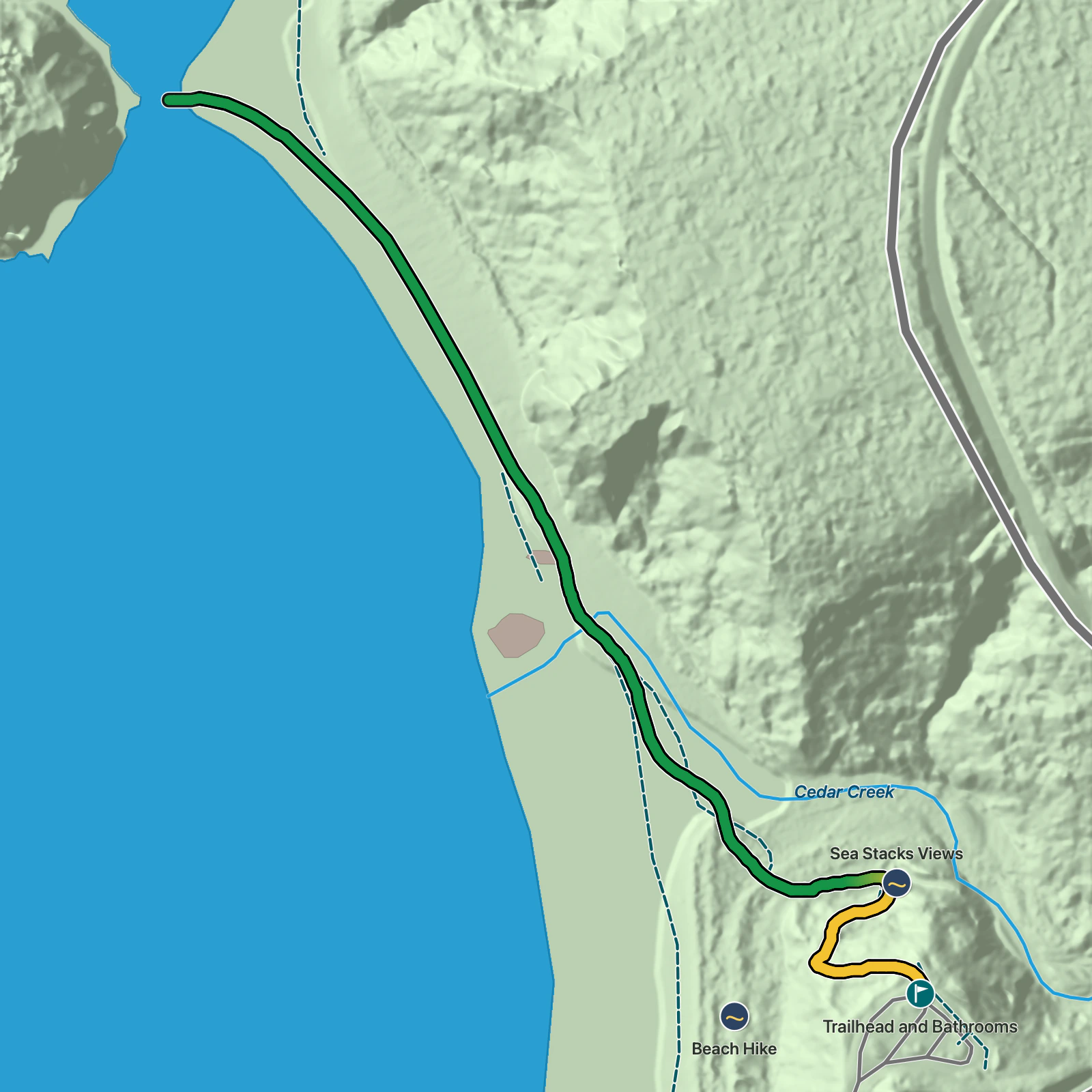 Terrain map of Ruby Beach in Olympic National Park
