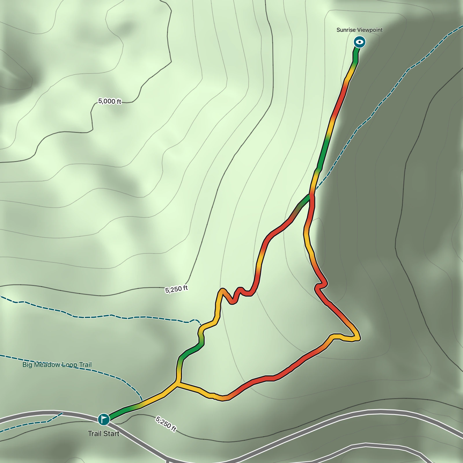 Terrain map of Sunrise View Point via High Ridge Nature Trail in Olympic National Park
