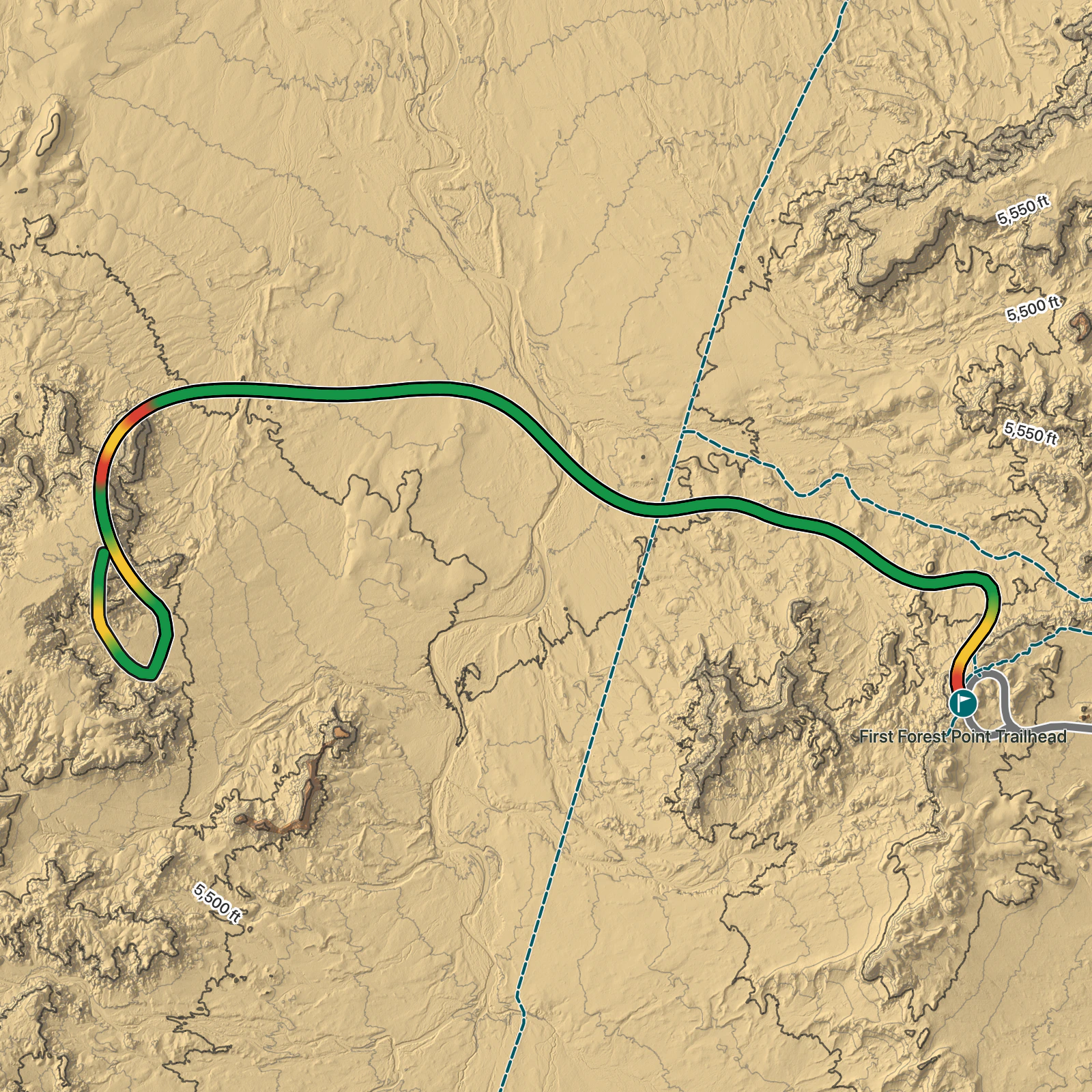 Terrain map of First Forest Point in Petrified Forest National Park