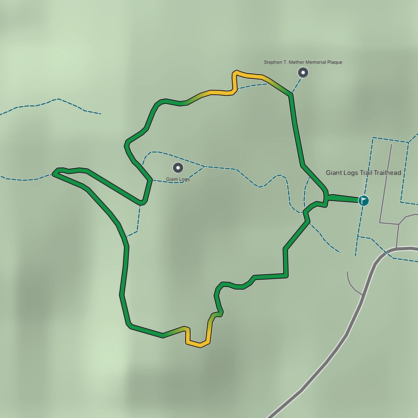 Terrain map of Giant Logs Trail in Petrified Forest National Park