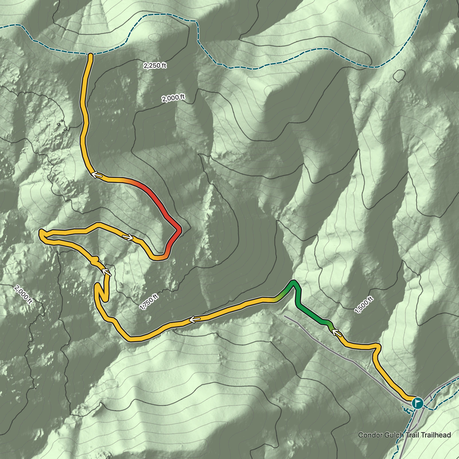 Terrain map of Condor Gulch Trail in Pinnacles National Park