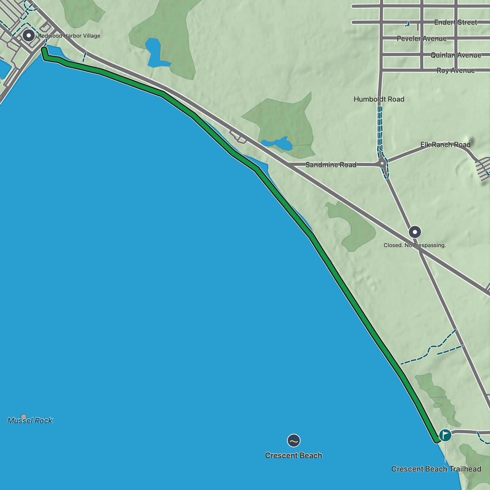 Terrain map of California Coastal Trail: Crescent Beach to Anchor Way in Redwood National Park