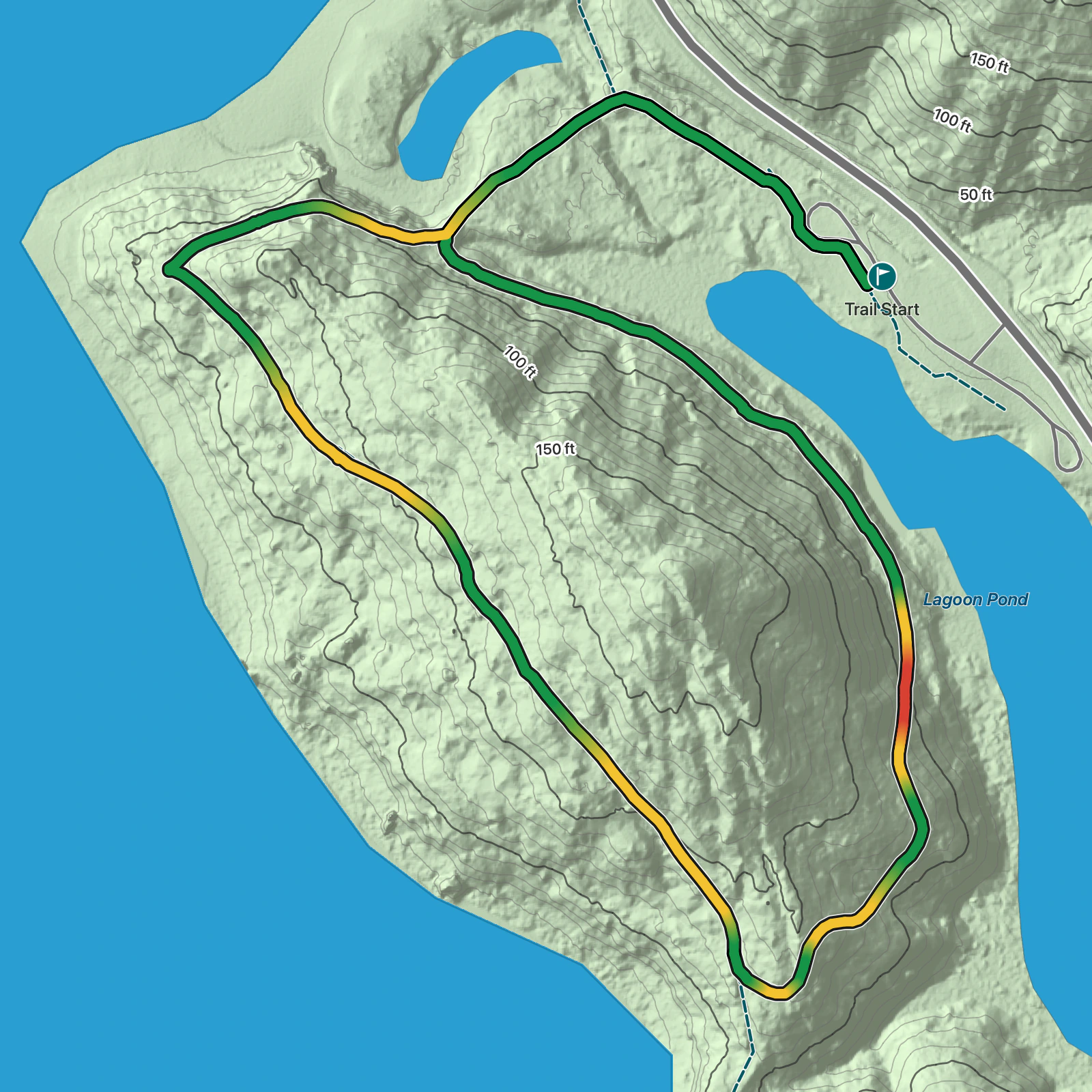 Terrain map of Yurok Loop Trail in Redwood National Park