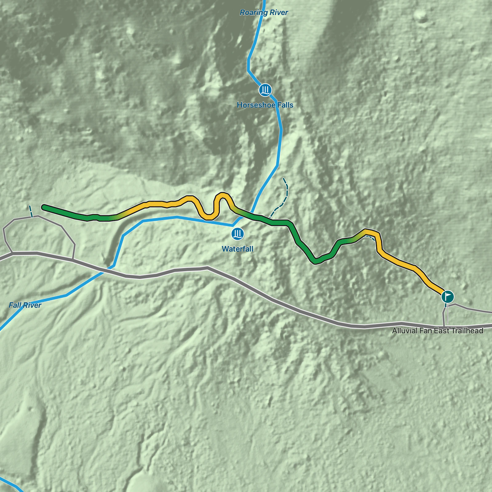 Terrain map of Alluvial Fan Trail in Rocky Mountain National Park