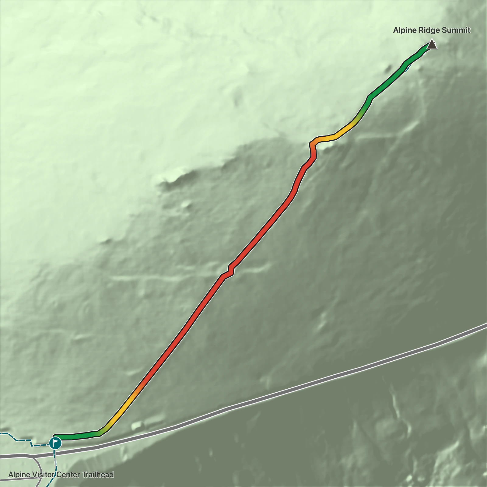 Terrain map of Alpine Ridge Trail in Rocky Mountain National Park