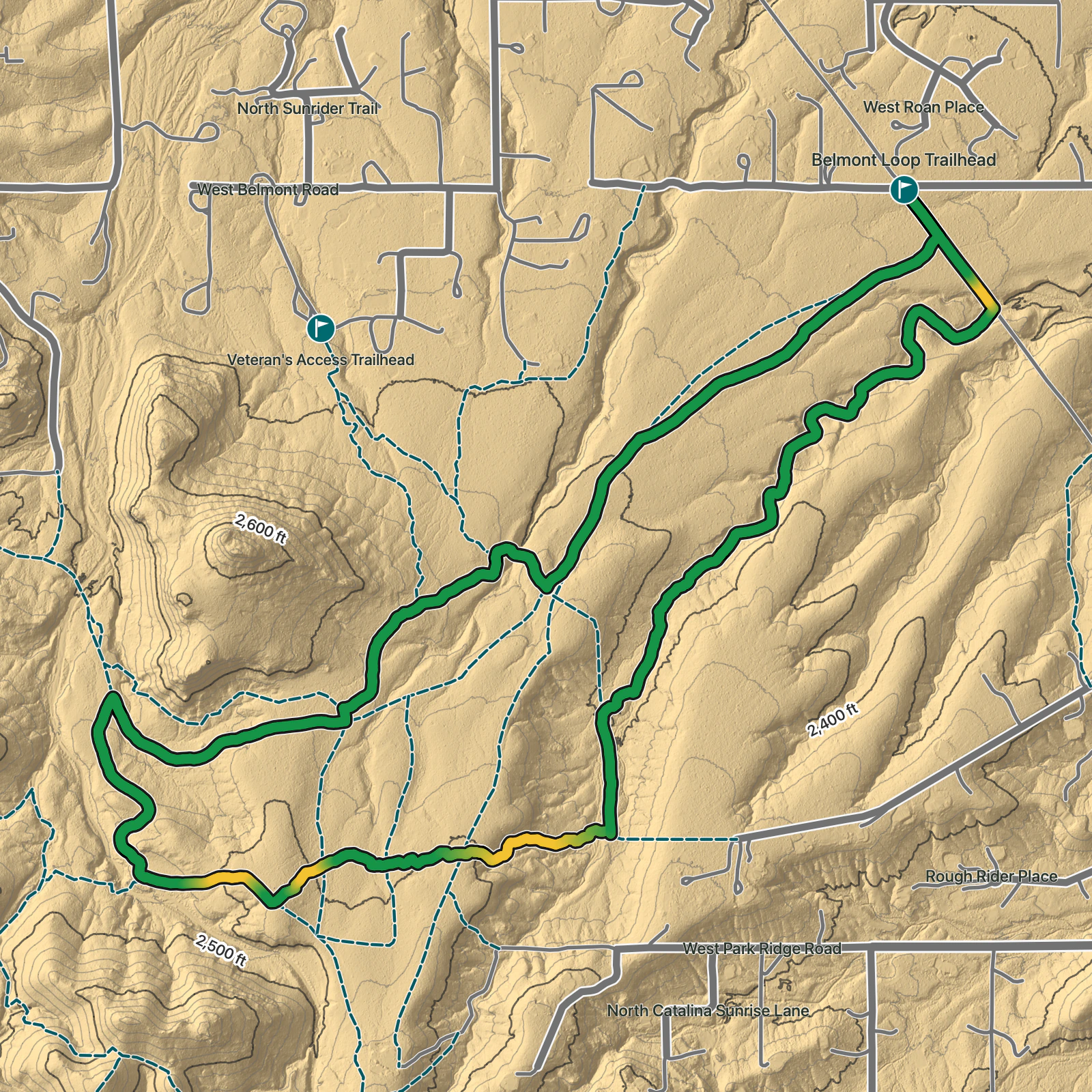 Terrain map of Belmont Loop in Saguaro National Park