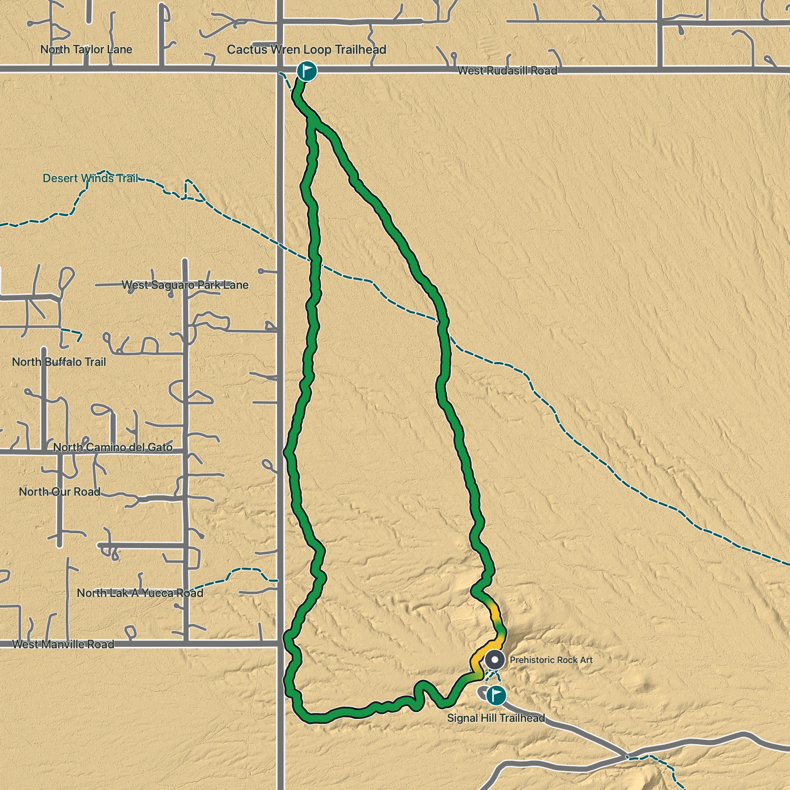 Terrain map of Cactus Wren Loop in Saguaro National Park