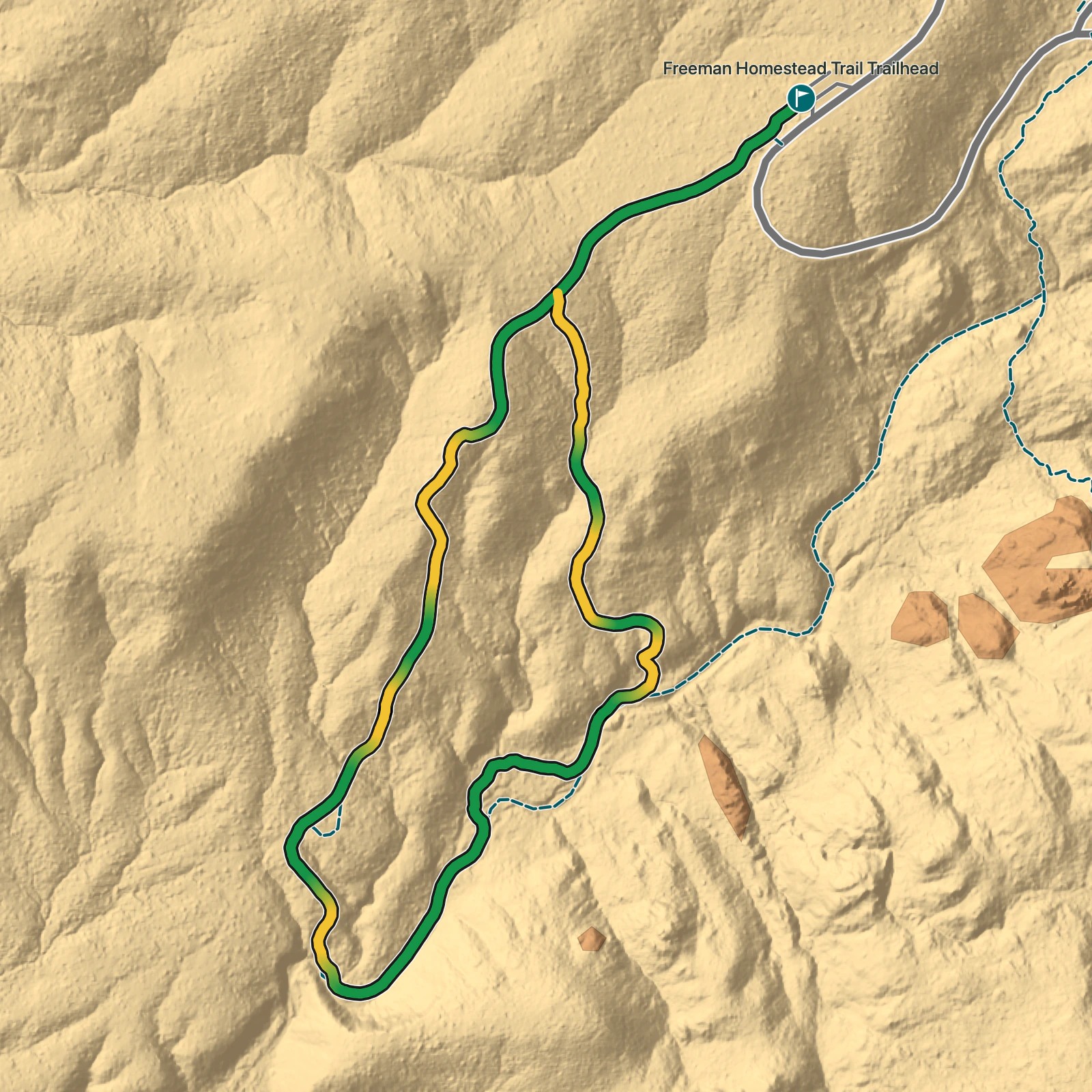 Terrain map of Freeman Homestead Trail in Saguaro National Park