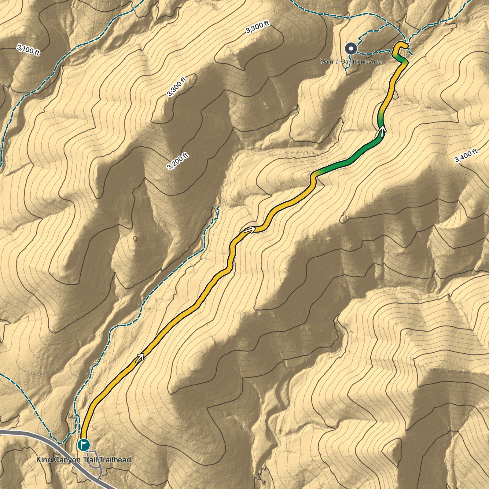 Terrain map of King Canyon Trail in Saguaro National Park