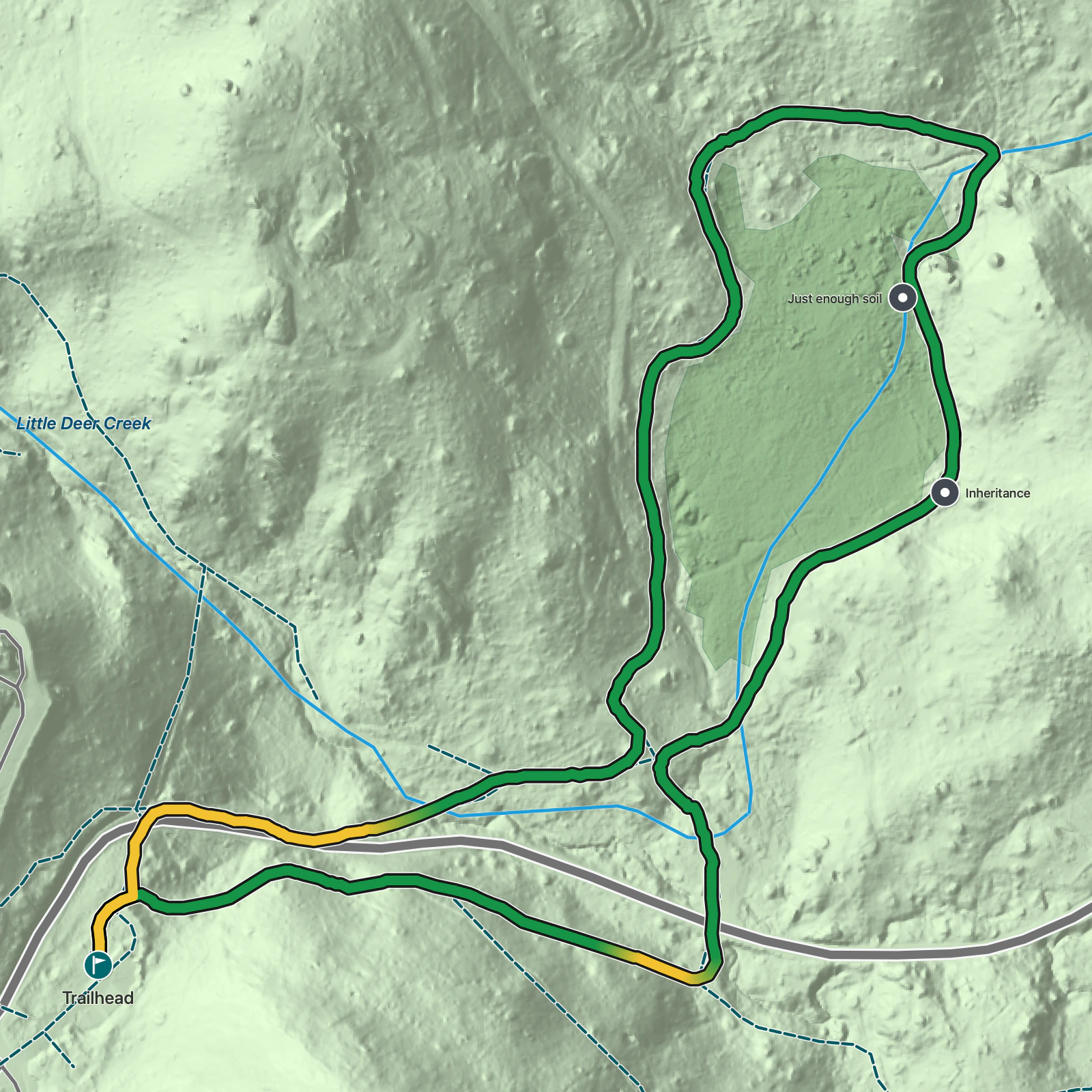 Terrain map of Big Trees Trail in Sequoia National Park