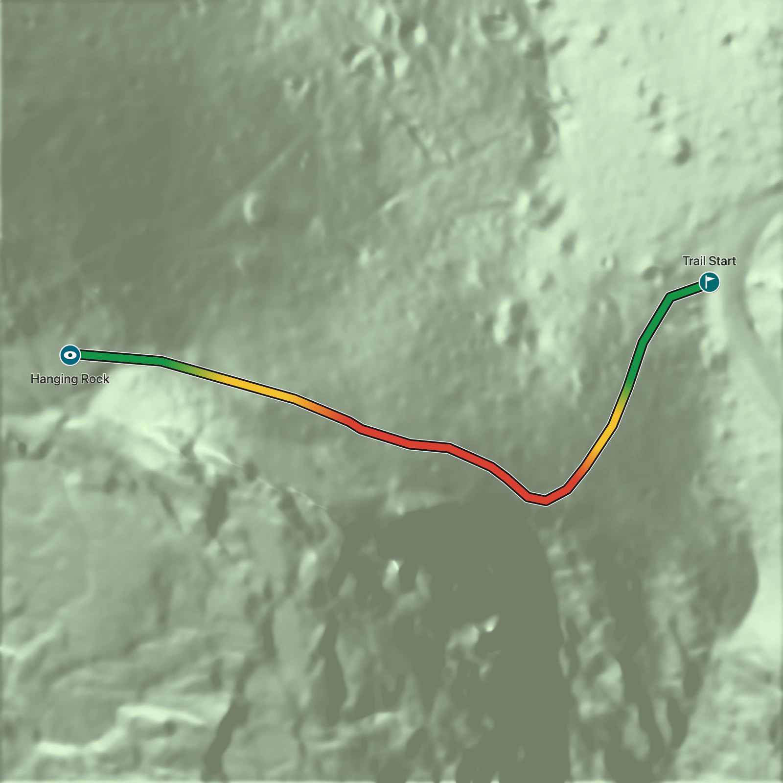 Terrain map of Hanging Rock Trail in Sequoia National Park