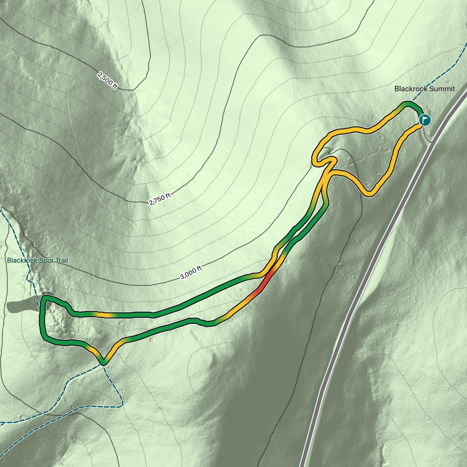 Terrain map of Blackrock Summit Loop in Shenandoah National Park