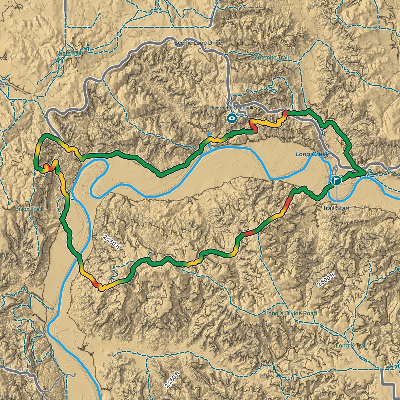 Terrain map of Achenbach in Theodore Roosevelt National Park