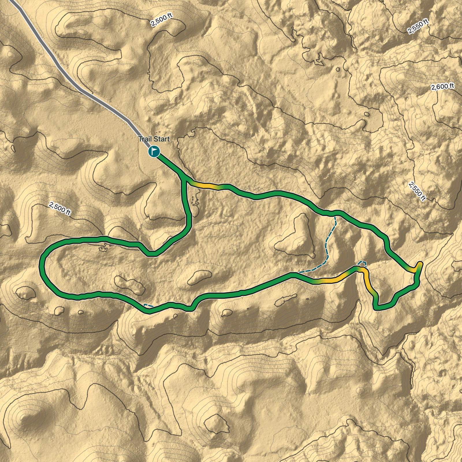 Terrain map of Coal Vein Trail in Theodore Roosevelt National Park