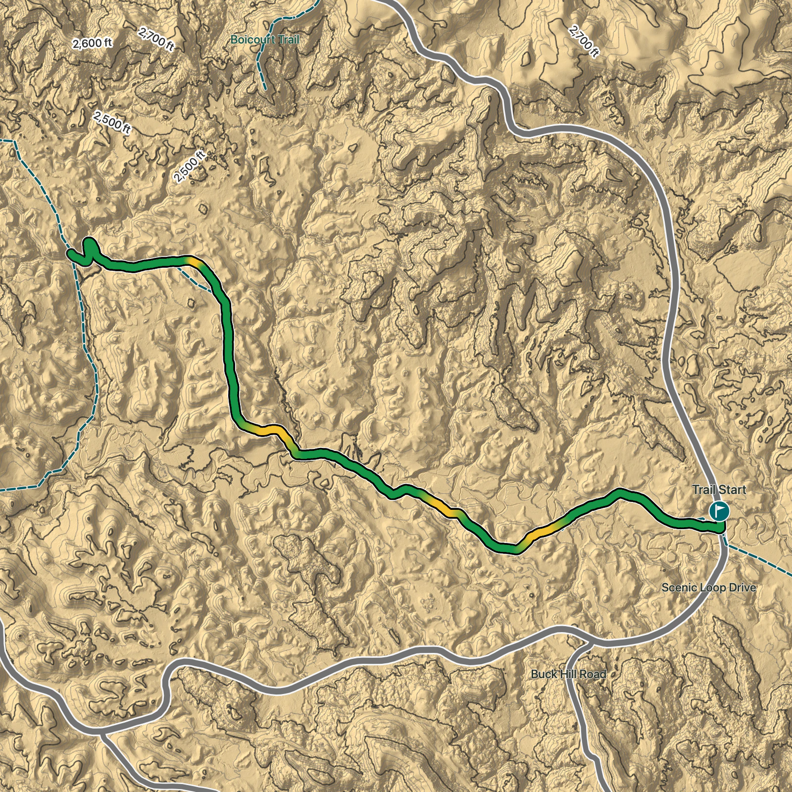 Terrain map of Lower Talkington Trail in Theodore Roosevelt National Park