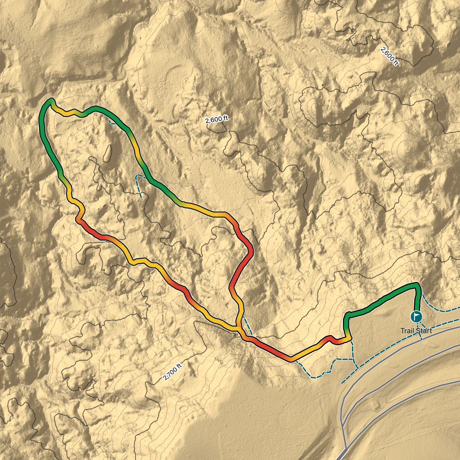 Terrain map of Painted Canyon Nature Trail in Theodore Roosevelt National Park