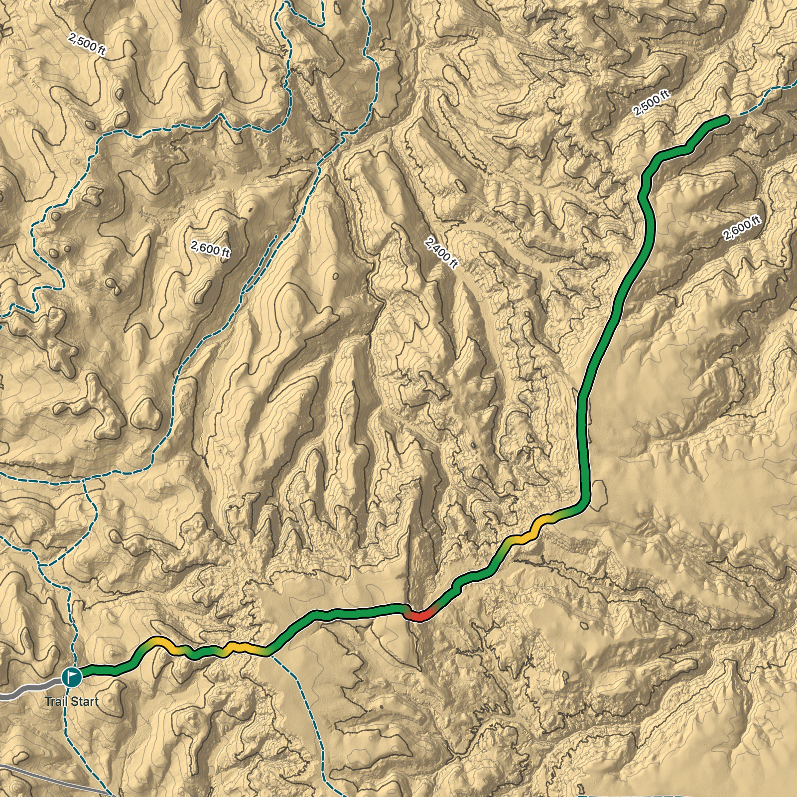 Terrain map of Petrified Forest to Overlook in Theodore Roosevelt National Park