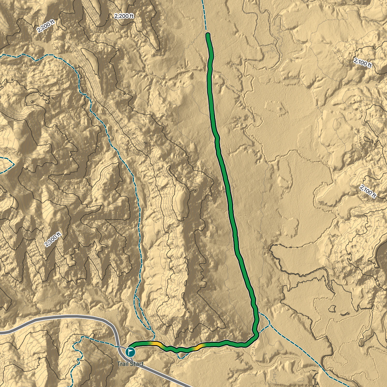 Terrain map of Prairie Dog Town via Buckhorn Trail in Theodore Roosevelt National Park