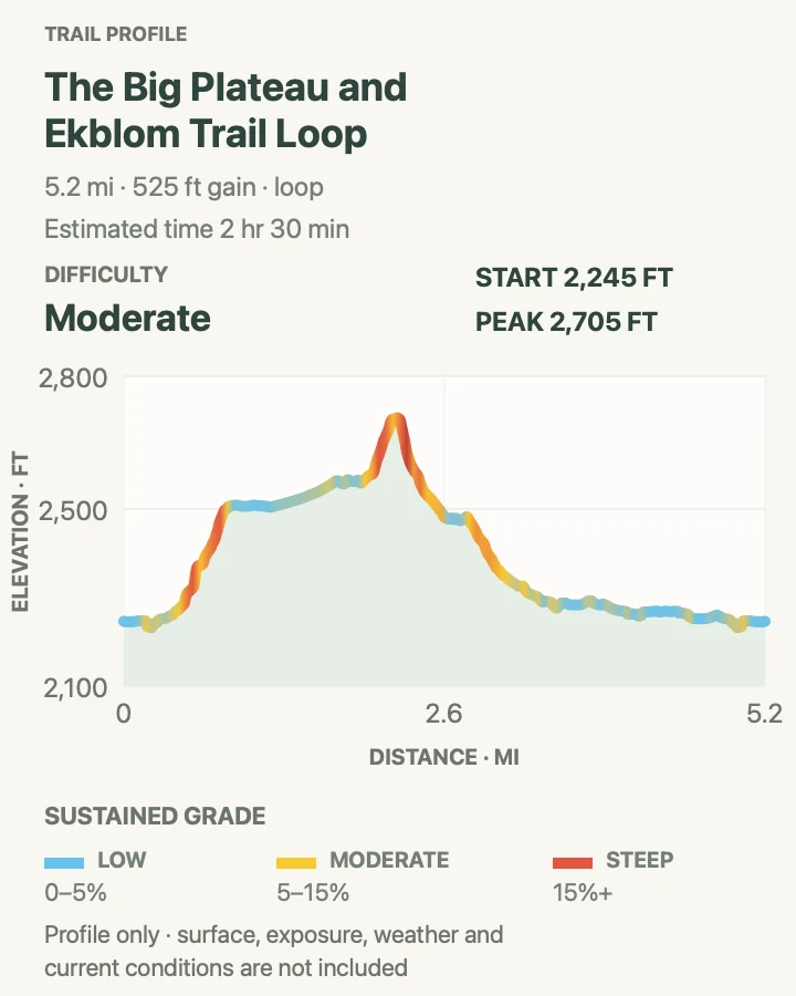 Elevation profile for Big Plateau and Ekblom Trail Loop in Theodore Roosevelt National Park