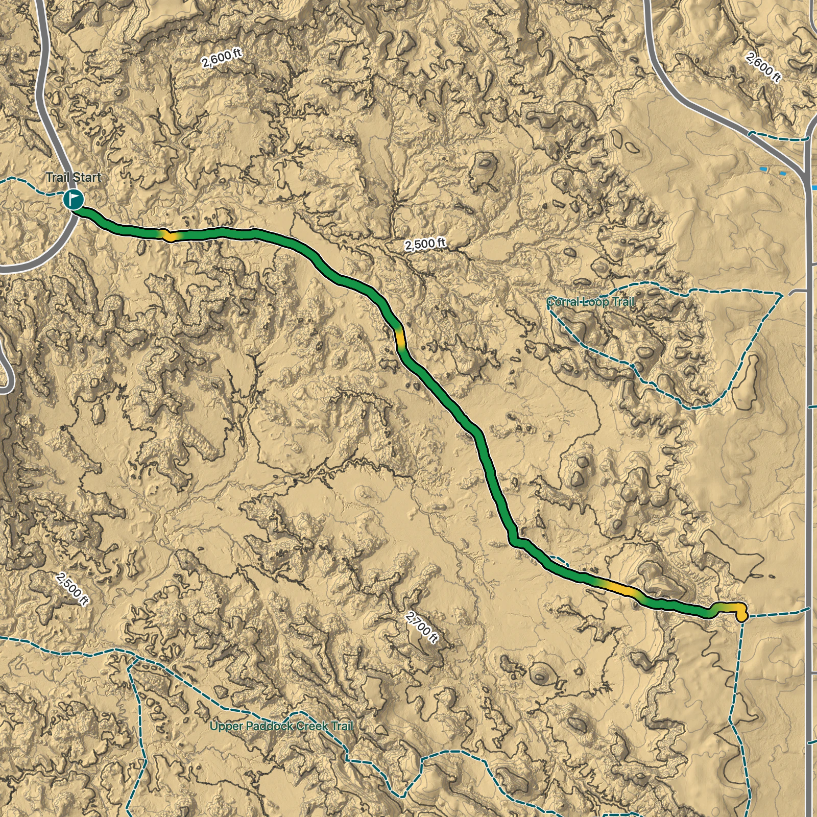 Terrain map of Upper Talkington Trail in Theodore Roosevelt National Park