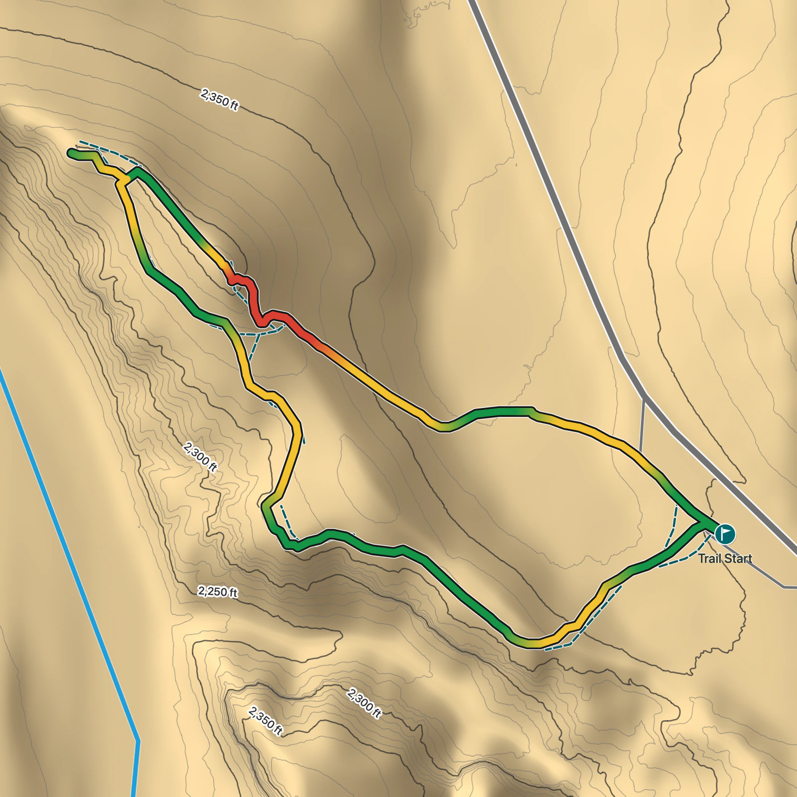 Terrain map of Wind Canyon Trail in Theodore Roosevelt National Park